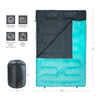 Teton Sports Cascade Double Sleeping Bag; Lightweight, Warm And Comfortable For Family Camping, Teal, 87 X 60