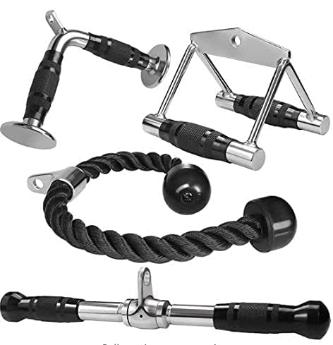 Fitrxx Combo Tricep Rope/Tricep Pull Down Rope and V Bar Cable Attachment  Cable Bar for Strength Training (Rowing Handle, VSha