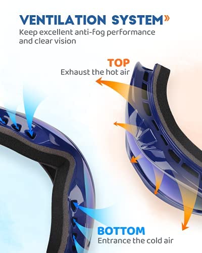 Velazzio Kids Ski Goggles, Snowboard Goggles Otg Snow Goggles Anti-Fog Double-Layer Lenses, 100% Uv Protection (Blue Frame/Blue