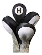 Majek Golf Headcovers Black And White Leather Style 1, 3, 5, H Driver Hybrid And Fairway Head Covers Fits 460Cc Drivers