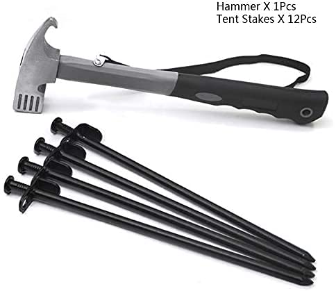 Clarmonde 12-Inch Tent Stakes & Tent Hammer, Heavy Duty Camping Stakes, Forged Steel Tent Pegs Unbreakable And Inflexible, Avail