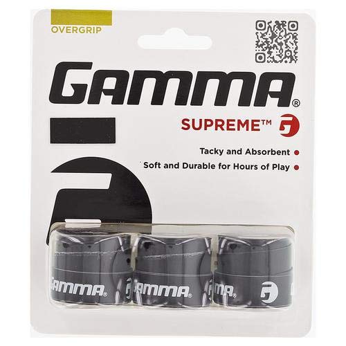 Gamma Sports Supreme Overgrip For Tennis, Pickleball, Squash, Badminton, And Racquetball Racquets, 3-Pack, Grey
