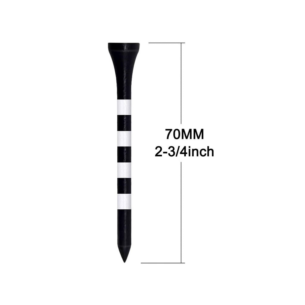 Zivisk Wooden Golf Tees 2-3/4 Inch 100 Count, 2.75'' Long Golf Wood Bamboo Tees(Black,70Mm)