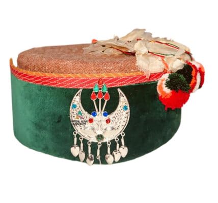 Aruna Kullu Handloom Himachali Topi Green With Silver Kalgi And Flower