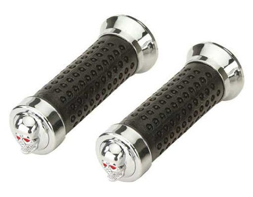 Lowrider Grips Dots Black/Chrome Skull. Bike Grips, Bicycle Grips, Grips, Beach Cruiser Grips, Mountain Bike Grips