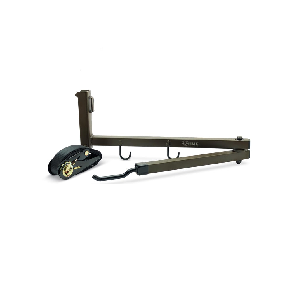 Hme Durable Easy-To-Attach Secure Better Tree Stand Bow Hanger Strap-On W/Two Accessory Hooks & Heavy-Duty Ratchet Strap - Exten