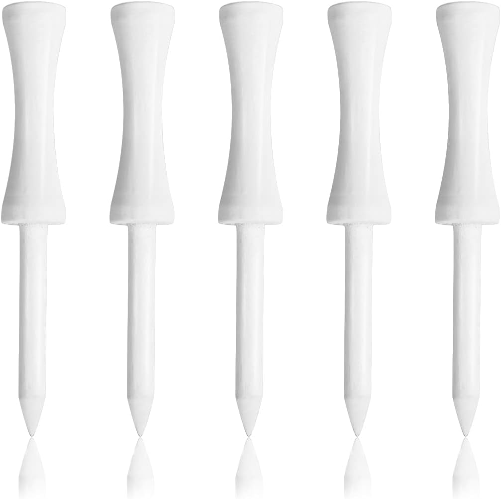 Zivisk Bamboo Golf Tees 3-1/4 Inch 100 Count Wooden Tall Step Down Castle Tees Golf (White,83Mm)