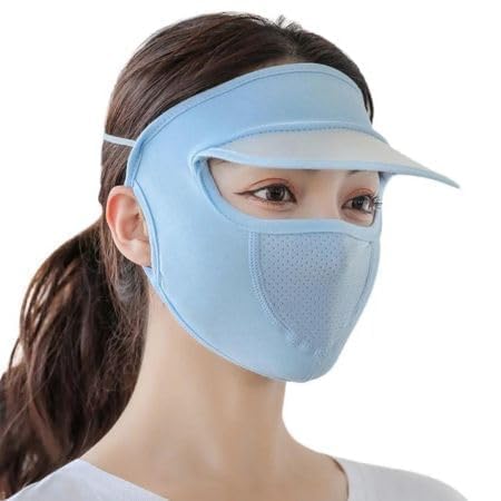 Dkriva Sun Protection Hat With Face Cover & Scarf | Foldable Women Cap Cum Mask | Uv Protection For Outdoor, Summer, Cycling  M