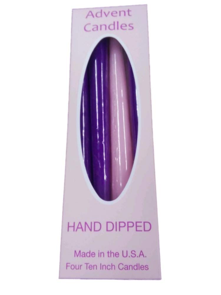 Dlight Online Pack Of 4 Christmas Advent Taper Candles - 3 Purple Taper Candles, 1 Pink Tapered Candle - Candlesticks For Advent