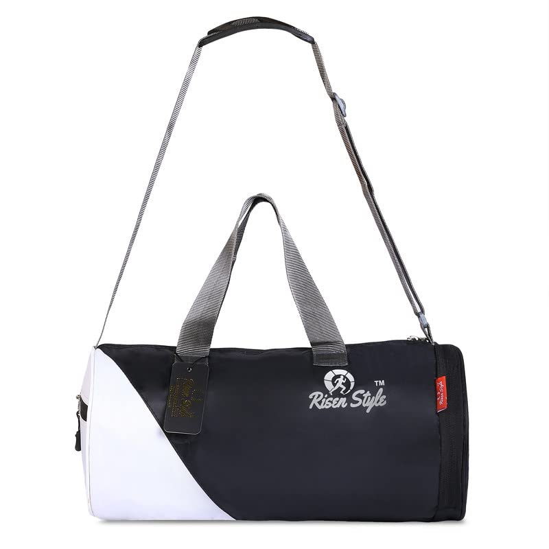 Risen Style Gym Bag For Men And Women | Sports Duffle Bag With Shoe Compartment | Workout, Exercise, Fitness(Black & White)