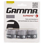 Gamma Sports Supreme Overgrip For Tennis, Pickleball, Squash, Badminton, And Racquetball Racquets, 3-Pack, Grey