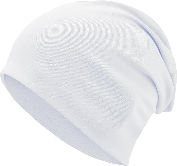 Paropkar Cotton Slouchy Beanie Hats For Men Women Stretchy Skull Cap, Chemo Headwear Caps, Lightweight Hat (White)
