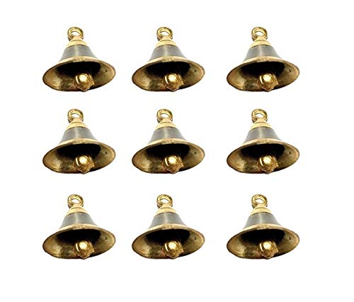 Uapan Brass Pooja Room Bells With J Hook (Silver Gold_2 Inch, Pack Of 9)