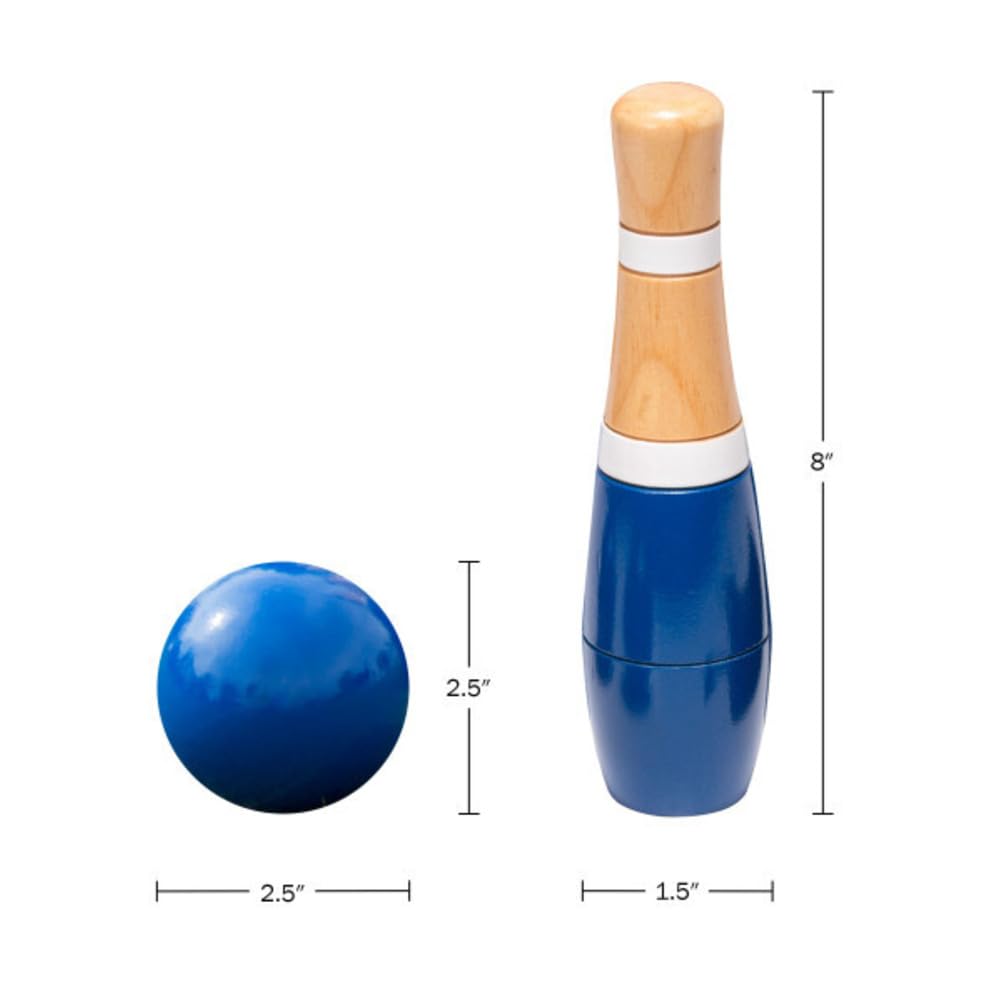 Backyard Lawn Bowling Game - Indoor And Outdoor Family Fun For Kids And Adults - 10 Wooden Pins, 2 Balls, And Mesh Carrying Bag