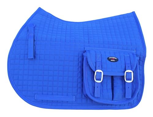 Challenger Horse English Quilted All-Purpose Fleece Padded Saddle Pad W/Pockets Blue 7289