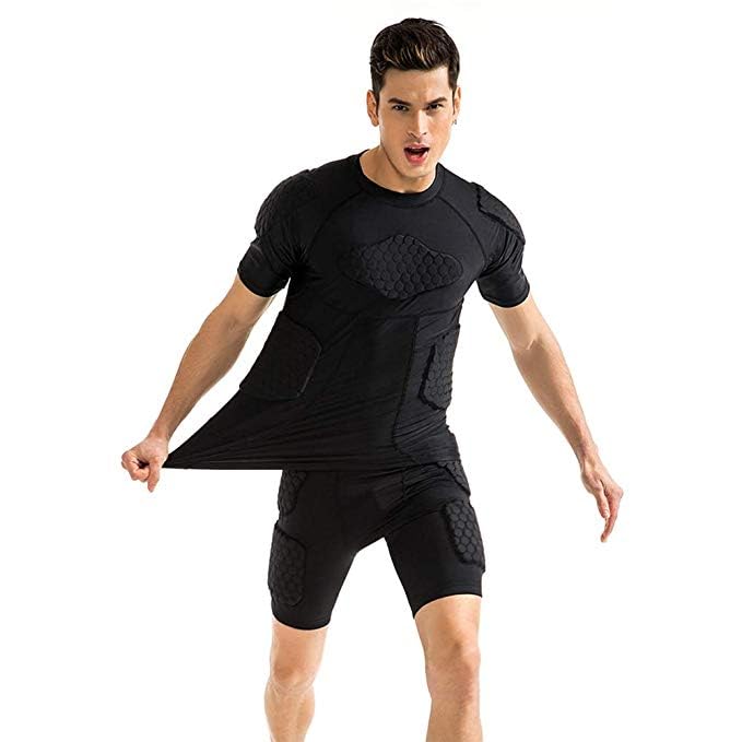 Jellybro Men'S Padded Football Protective Gear Set Training Suit For Soccer Basketball Paintball Rib Protector (Blackduanxiutw,