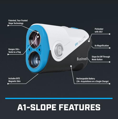 Bushnell Golf A1-Slope Laser Rangefinder - Ultra-Compact 6   Magnification, USB-C Rechargeable, Pinseeker JOLT, Slope On/Off