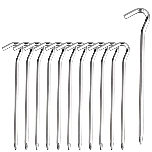Tent Pegs - 12Pcs Aluminium Tent Stakes Pegs With Hook - 7 Hexagon Rod Stakes Nail Spike Garden Camping Pegs For Pitching Campin