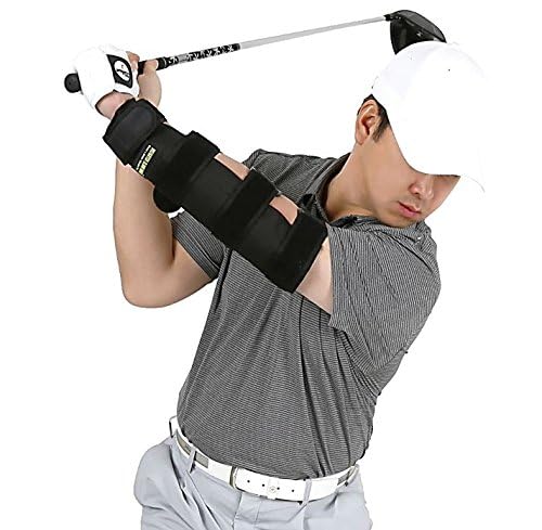 Weighted Elbow Brace - Shoulder Turn & Straight Arm Golf Swing Trainer Increasing The Moment Of Inertia Force (Rigid, Us Patente