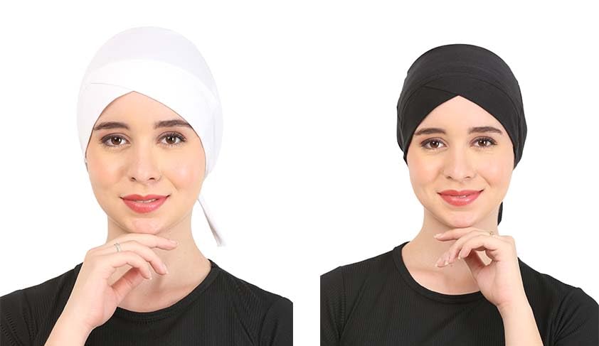 Pack Of2 Turban Design 1 Layer Pure Cotton Muslim Women Under Hijab Cap (White & Black)