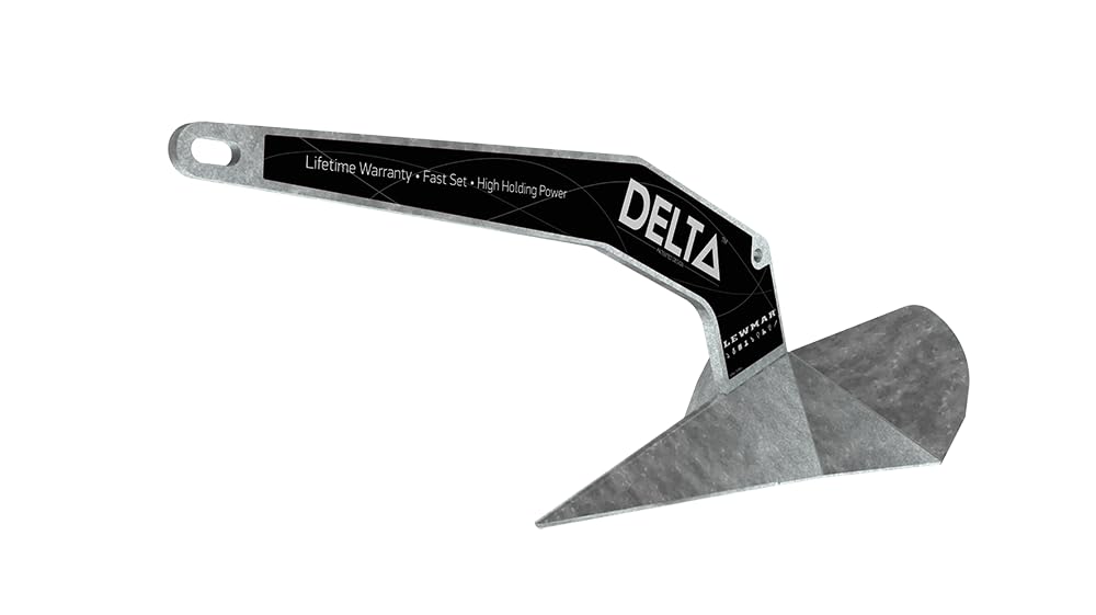 Lewmar Galvanized Steel Delta Anchor 22 Lbs. For Boats 25'- 35', Lead Ballasted Tip For Quick Setting, Integrated Eye For Trip L