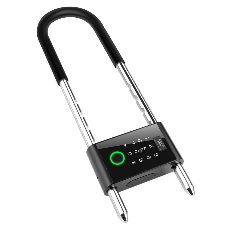 Aurosmart Smart Padlock with Long Adjustable Shackle, Bike U-Lock with Fingerprint, App Control, Auto Lock, Heavy Duty Anti-Thef