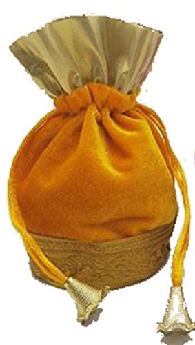 DMS RETAIL Return Gift Bags/Wedding Party Favor/Jewellery Pouch/Shagun Gift Pouch Velvet Laced Potli Bag  Yellow