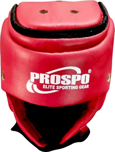 Prospo Leather Taekwondo Head Guards, Karate Gears, Muay Thai Head Guard, Kick Boxing Head Gear (Red)