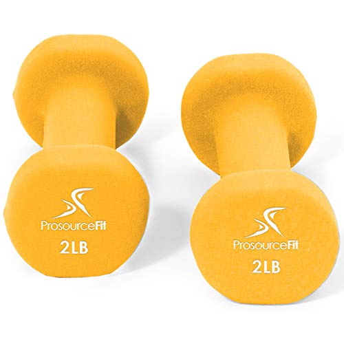 Prosourcefit Set Of 2 Neoprene Dumbbell Coated For Non-Slip Grip, Yellow - 2Lb