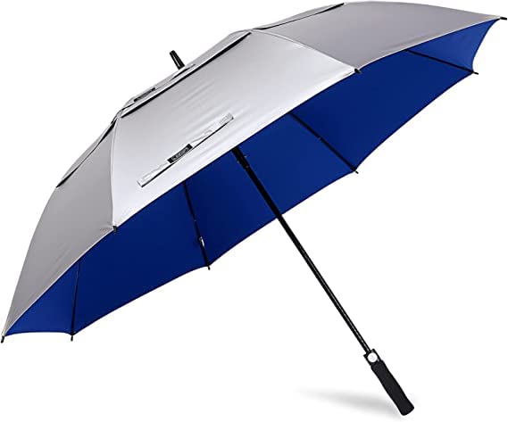 G4Free 47 Inch UV Protection Golf Umbrella Auto Open Vented Double Canopy Oversize Extra Large Windproof Sun Rain Umbrellas (Sil