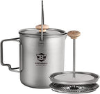Bestargot Camping Titanium Pot, French Press Coffee Maker, Camp Cooking Pot With Light Wood Knob, 750Ml Camping Cup For Camping