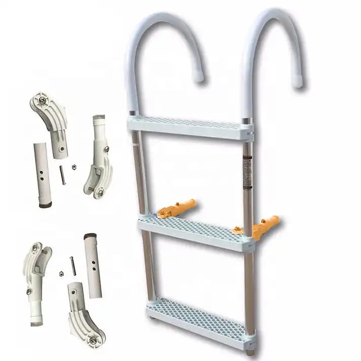 Anchor-Man Folding 3 Step Ladder For Fishing, Heavy-Duty Aluminum Pontoon Boat Ladder With Wide Steps, Ideal For Yacht, Dock, Et