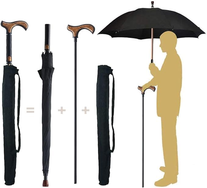 Auto Open Walking Stick Crutch Umbrella,2 in 1 Cane Umbrella,Heavy Duty Frame,Lightweight - Windproof Umbrella Cane
