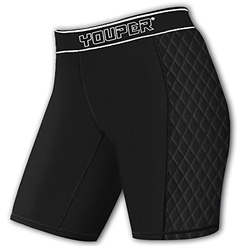 Youper Youth Girls Classic Compression Softball Sliding Shorts, Padded Softball Sliders (Black/White, Medium)