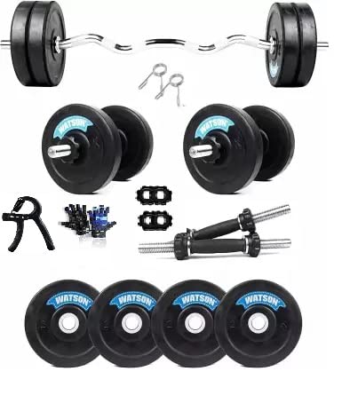 Watson Home Gym Dumbbell Set, Fitness Equipments Kit With 8Kg (2Kgx4) Weight Set, 14inch Deep Threaded Dumbbell Rod, 3Ft Curl Bar,