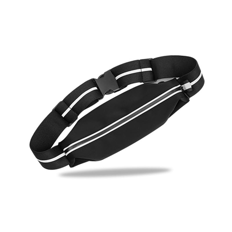 FITNESS FAVOR Triathlon Race Belt Running Bib Holder - One Size, Black, Neoprene - Reflective Waterproof Running Fanny Pack & Ph