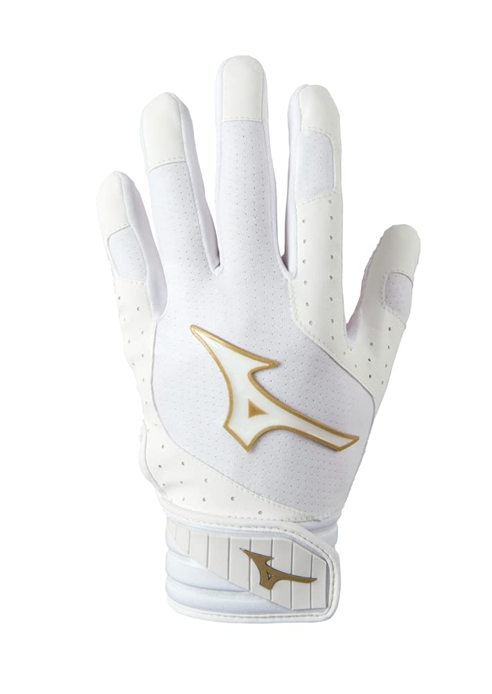 Mizuno Finch Women's Softball Padded Batting Glove, White-Gold, X-Small