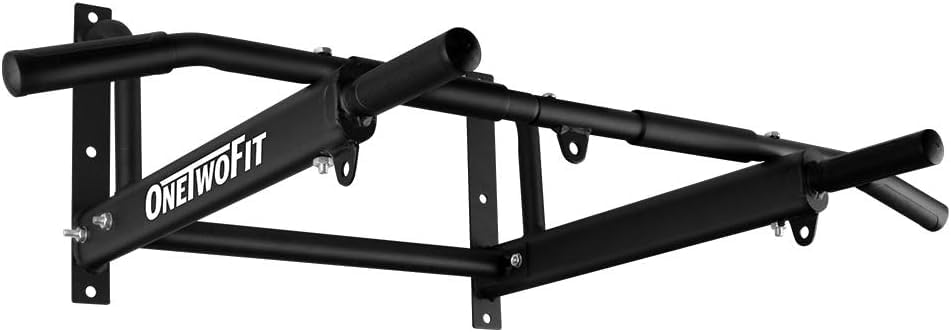 Onetwofit Wall Mounted Pull Up Bar With More Stable 6-Hole Design For Indoor And Outdoor Use, Maximum Weight 440 Lbs Ot103