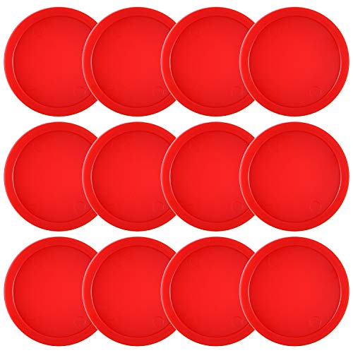 Coopay 12 Pieces Home Air Hockey Pucks 2.5 Inch Heavy Replacement Pucks for Game Tables Equipment Accessories, 12 Grams (Red)