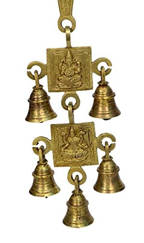 KALARAMBH Brass Ganesh laxmi Wall Hanging Bell for Home Office Mandir Decor Gift Items Collectible Handicraft Art, Yellow, 4 x 1