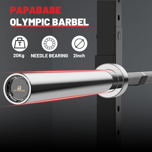 Papababe Olympic Bar 7-Foot Solid Chrome Barbell Weights Lifting Power Lifting (2-Inch)
