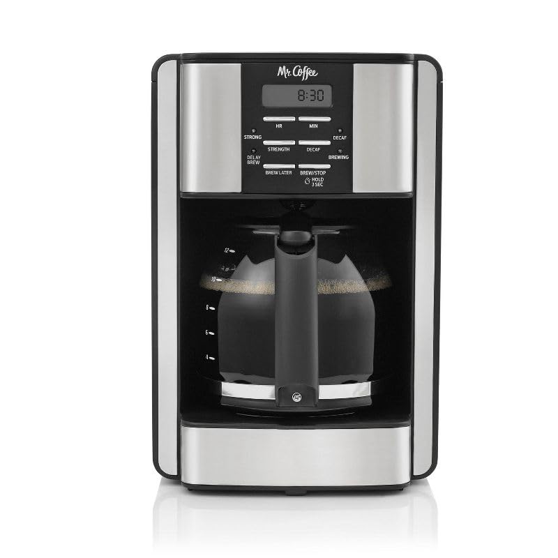 Mr. Coffee 12-Cup Programmable Coffee Maker Black/Stainless Steel: Drip, Automatic Shut-Off, Dishwasher-Safe Parts
