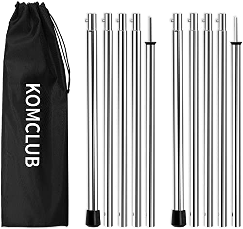 Komclub Telescoping Tent Poles Adjustable Tarp Poles Camping Stainless Steel Lightweight Tent Poles For Trap Sun Sails Canopy Aw