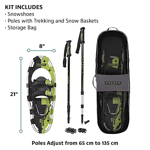 Yukon Charlie'S Sherpa Snowshoe Kit, 8-Inch X 21-Inch, Includes Snowshoes, Trekking Poles And Travel Bag