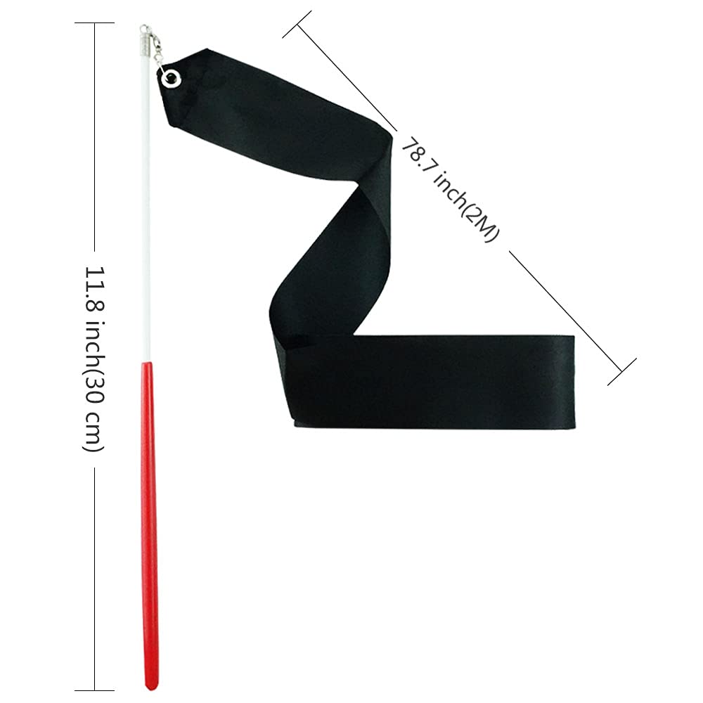 Fazhbary Black Rhythmic Gymnastics Wands Praise Dancing Streamers For Kids Baton Twirling Talent Shows Artistic Dancing, 2 Pack