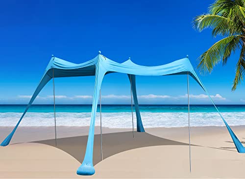 Botindo Family Beach Tent Canopy Sun Shade, Pop Up Grande Beach Tent Sun Shelter Stability 4 Poles With Portable Carry Bag Outdo