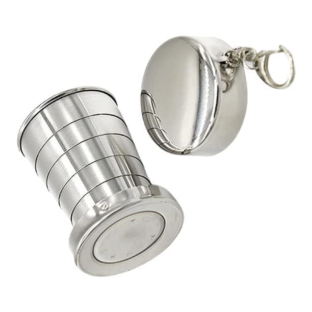 UDEETA MART Foldable Glass Stainless Steel Portable Outdoor Travel Camping Folding Collapsible Cup Telescopic Keychain Metal Fol