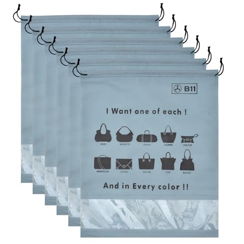B11 Women Handbag Covers Storage Bag Dust Cover Large Size (Set Of 6 Pcs) 18X22 Inch, Grey Bags With Plastic Clear Window