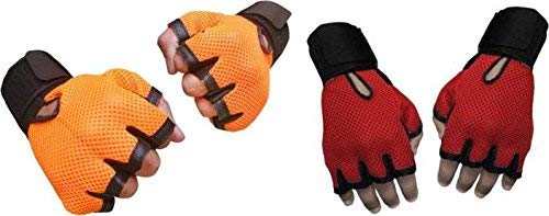 Alliedsales Sg35M A Set Of 2 Red And Orange Netted Gym And Fitness Gloves Combo With Wrist Support