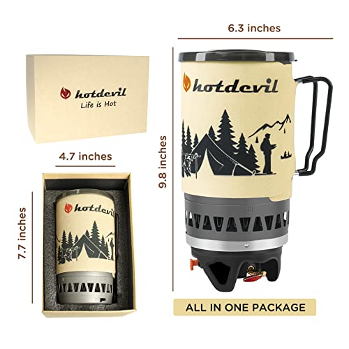 Hotdevil (1.4-Litre) Backpacking Camping Stove Portable Cooking System With Piezo Ignition, Outdoor Mini Burner Camping Stove Ki